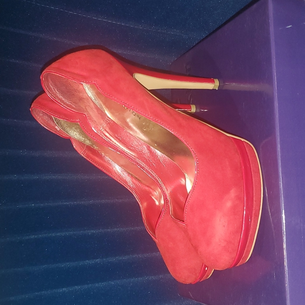 Red Suede Platform Heels